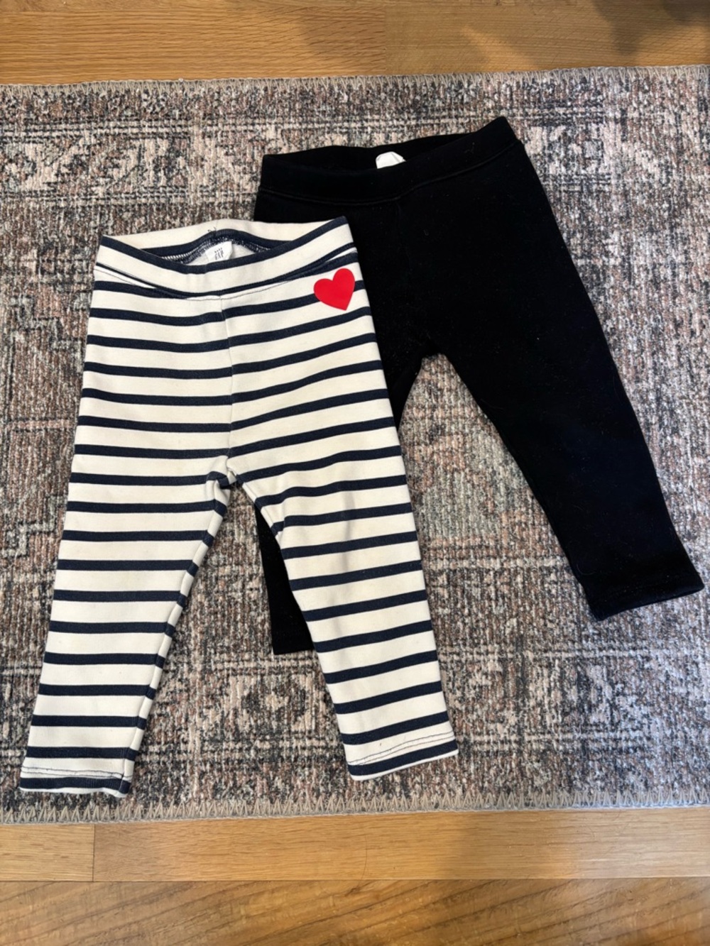 GAP Baby Black Leggings & Navy-Striped Fleece Lined Leggings